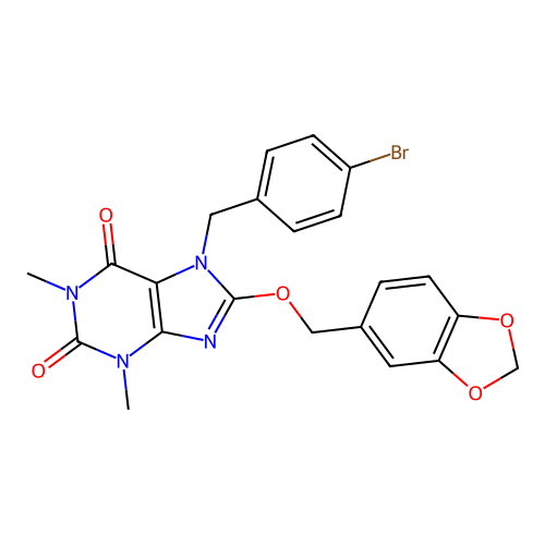 8-(benzo[d][1,3]dioxol-5-ylmethoxy)-7-(4-bromobenzyl)-1,3-dimethyl-1H-purine-2,6(3H,7H)-dione structure