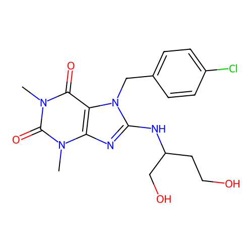 7-(4-chlorobenzyl)-8-((1,4-dihydroxybutan-2-yl)amino)-1,3-dimethyl-1H-purine-2,6(3H,7H)-dione structure