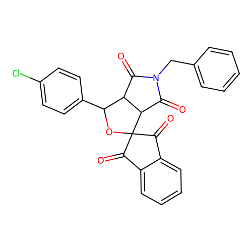 3-benzyl-6-(4-chlorophenyl)spiro[7-oxa-3-azabicyclo[3.3.0]octane-8,2'-indene]-1',2,3',4-tetrone structure