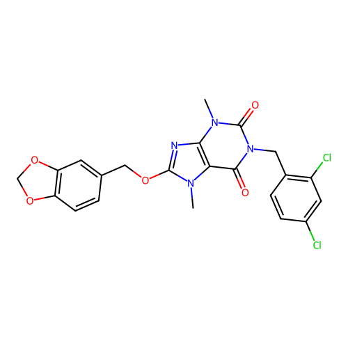 8-(1,3-benzodioxol-5-ylmethoxy)-1-(2,4-dichlorobenzyl)-3,7-dimethyl-3,7-dihydro-1H-purine-2,6-dione structure