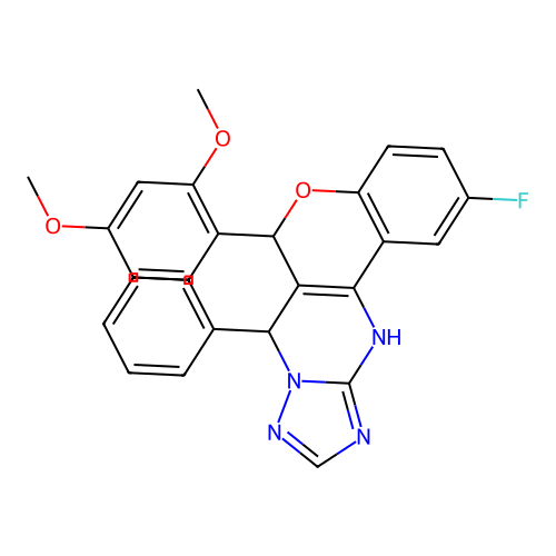 6-(2,4-dimethoxyphenyl)-2-fluoro-7-phenyl-7,12-dihydro-6H-chromeno[4,3-d][1,2,4]triazolo[1,5-a]pyrimidine structure