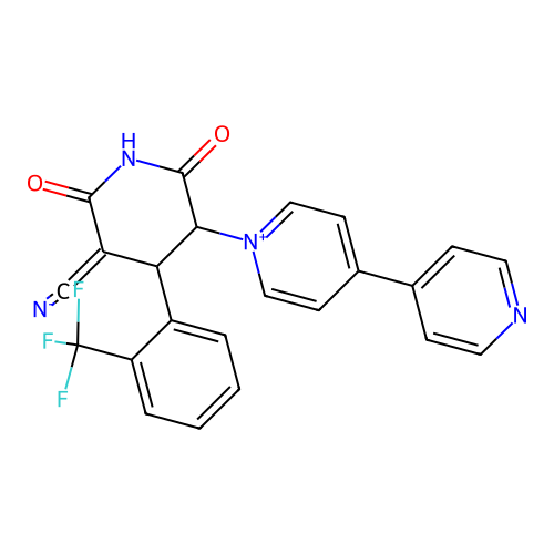 3-cyano-6-oxo-5-[4-(pyridin-4-yl)pyridinium-1-yl]-4-[2-(trifluoromethyl)phenyl]-1,4,5,6-tetrahydropyridin-2-olate structure