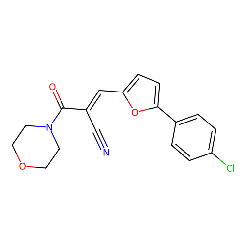 (E)-3-(5-(4-chlorophenyl)furan-2-yl)-2-(morpholine-4-carbonyl)acrylonitrile structure