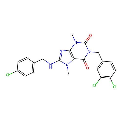 8-((4-chlorobenzyl)amino)-1-(3,4-dichlorobenzyl)-3,7-dimethyl-1H-purine-2,6(3H,7H)-dione structure