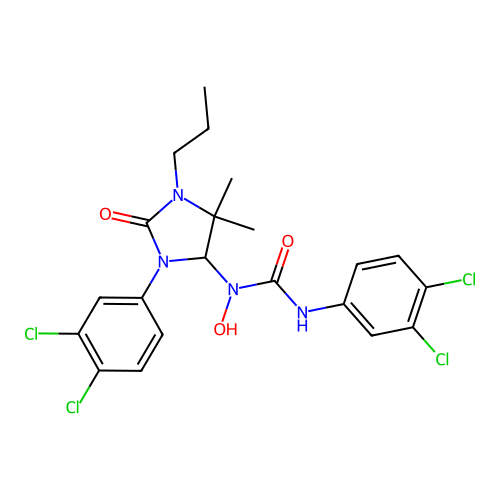 3-(3,4-dichlorophenyl)-1-[3-(3,4-dichlorophenyl)-5,5-dimethyl-2-oxo-1-propylimidazolidin-4-yl]-1-hydroxyurea structure