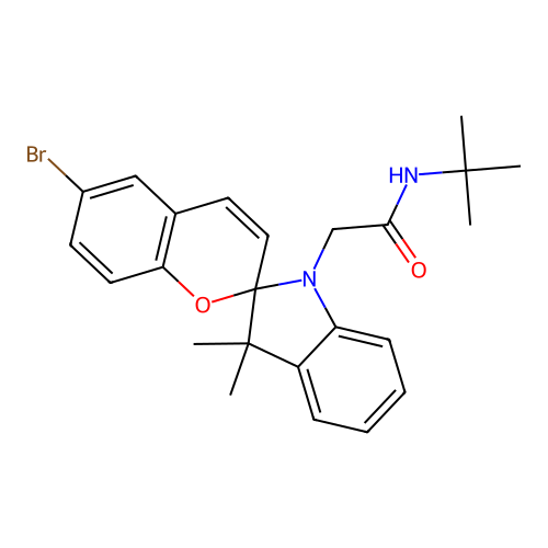 2-(6-bromo-3',3'-dimethyl-spiro[chromene-2,2'-indole]-1'-yl)-N-tert-butyl-acetamide structure