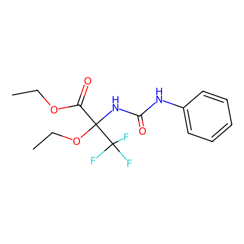Ethyl 2-ethoxy-3,3,3-trifluoro-2-(phenylcarbamoylamino)propanoate structure