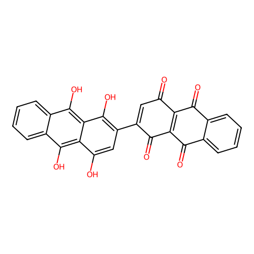 1,1',4,4'-Tetrahydroxy-2,2'-bianthracene-9,9',10,10'-tetrone structure