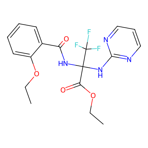 Ethyl 2-(2-ethoxybenzamido)-3,3,3-trifluoro-2-(pyrimidin-2-ylamino)propanoate structure