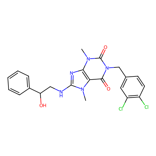 1-(3,4-dichlorobenzyl)-8-((2-hydroxy-2-phenylethyl)amino)-3,7-dimethyl-1H-purine-2,6(3H,7H)-dione structure