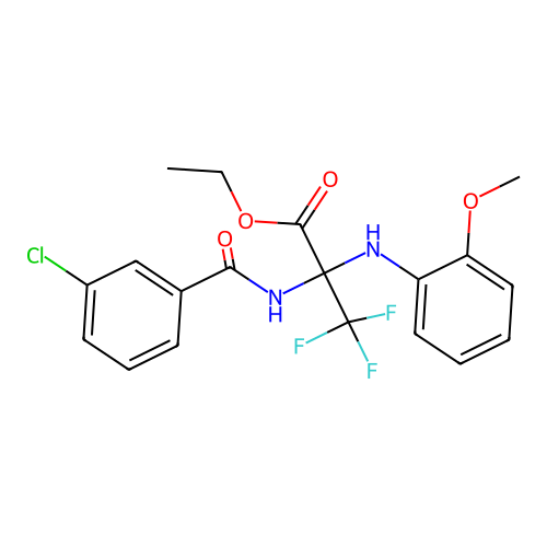 Ethyl 2-(O-anisidino)-2-(3-chlorobenzamido)-3,3,3-trifluoropropionate structure