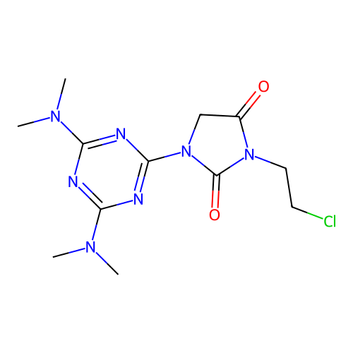 1-[4,6-bis(dimethylamino)-1,3,5-triazin-2-yl]-3-(2-chloroethyl)imidazolidine-2,4-dione structure