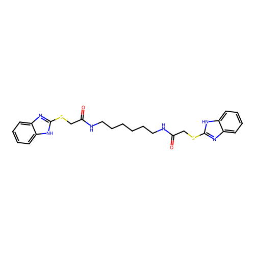 N,N'-hexane-1,6-diylbis[2-(1H-benzimidazol-2-ylsulfanyl)acetamide] structure