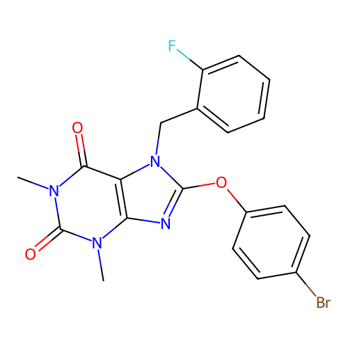 8-(4-bromophenoxy)-7-(2-fluorobenzyl)-1,3-dimethyl-1H-purine-2,6(3H,7H)-dione structure