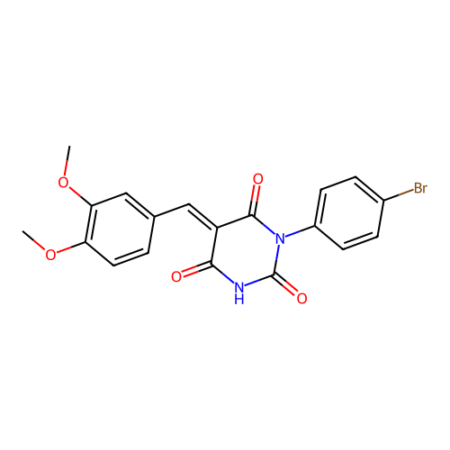 (E)-1-(4-bromophenyl)-5-(3,4-dimethoxybenzylidene)pyrimidine-2,4,6(1H,3H,5H)-trione structure