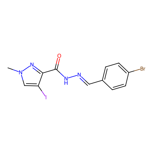 N'-[(E)-(4-bromophenyl)methylidene]-4-iodo-1-methyl-1H-pyrazole-3-carbohydrazide structure