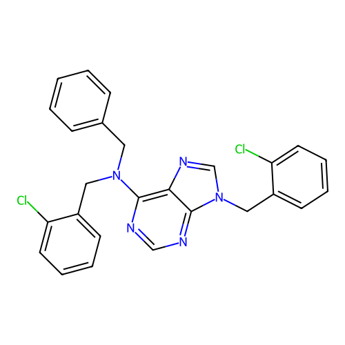 N-benzyl-N,9-bis(2-chlorobenzyl)-9H-purin-6-amine structure