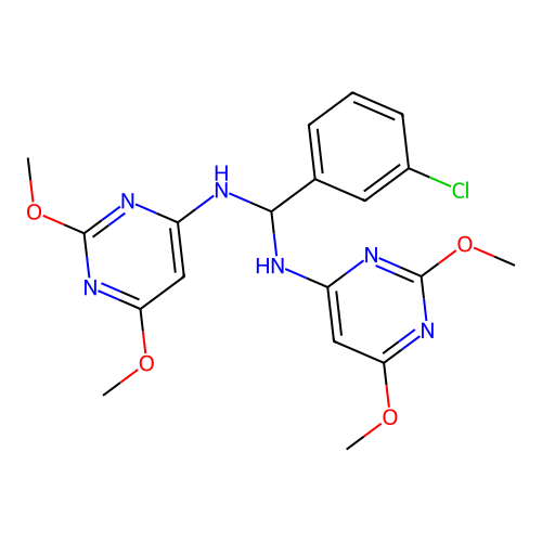 1-(3-chlorophenyl)-N,N'-bis(2,6-dimethoxypyrimidin-4-yl)methanediamine structure
