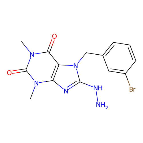 7-(3-bromobenzyl)-8-hydrazinyl-1,3-dimethyl-3,7-dihydro-1H-purine-2,6-dione structure