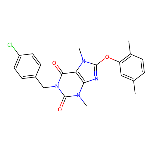 1-(4-chlorobenzyl)-8-(2,5-dimethylphenoxy)-3,7-dimethyl-3,7-dihydro-1H-purine-2,6-dione structure