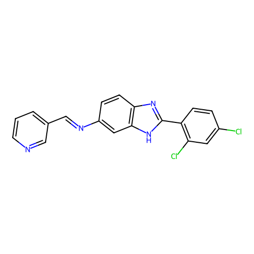 2-(2,4-dichlorophenyl)-N-[(E)-pyridin-3-ylmethylidene]-1H-benzimidazol-6-amine structure