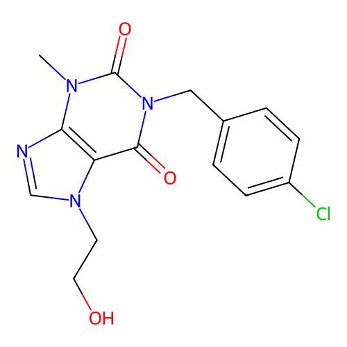 1-(4-chlorobenzyl)-7-(2-hydroxyethyl)-3-methyl-1H-purine-2,6(3H,7H)-dione structure