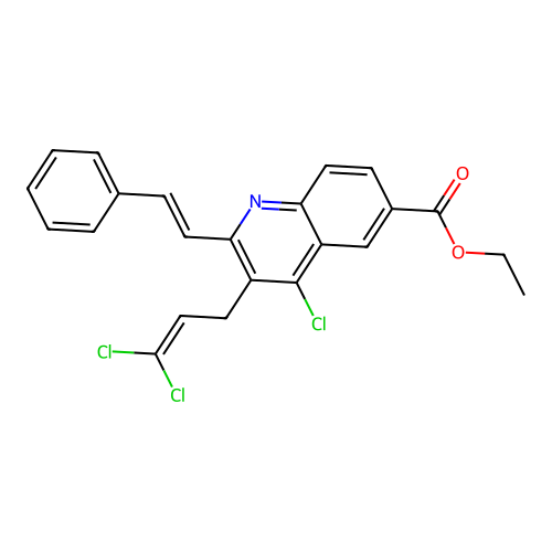 (E)-ethyl 4-chloro-3-(3,3-dichloroallyl)-2-styrylquinoline-6-carboxylate structure
