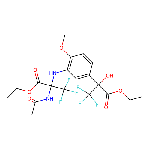 ethyl 2-(acetylamino)-N-[5-(3-ethoxy-1,1,1-trifluoro-2-hydroxy-3-oxopropan-2-yl)-2-methoxyphenyl]-3,3,3-trifluoroalaninate structure