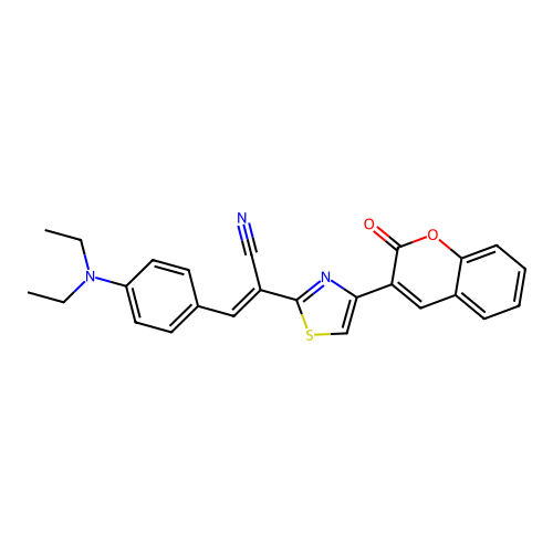 (E)-3-(4-(diethylamino)phenyl)-2-(4-(2-oxo-2H-chromen-3-yl)thiazol-2-yl)acrylonitrile structure