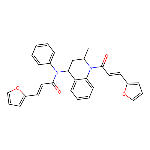(2E)-3-(furan-2-yl)-N-{1-[(2E)-3-(furan-2-yl)prop-2-enoyl]-2-methyl-1,2,3,4-tetrahydroquinolin-4-yl}-N-phenylprop-2-enamide structure
