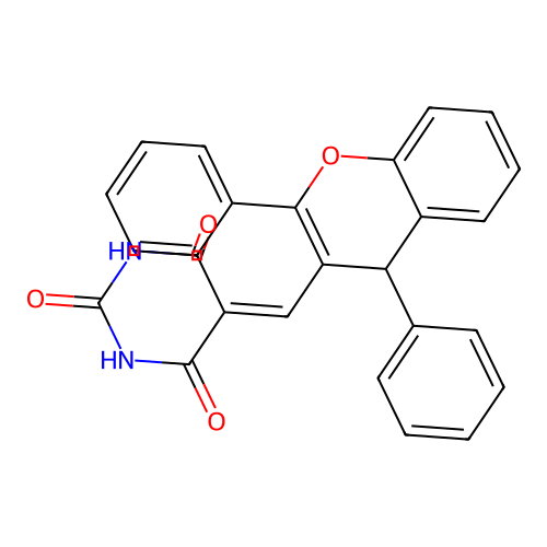 5-[(2,4-diphenyl-4H-chromen-3-yl)methylidene]-1,3-diazinane-2,4,6-trione structure