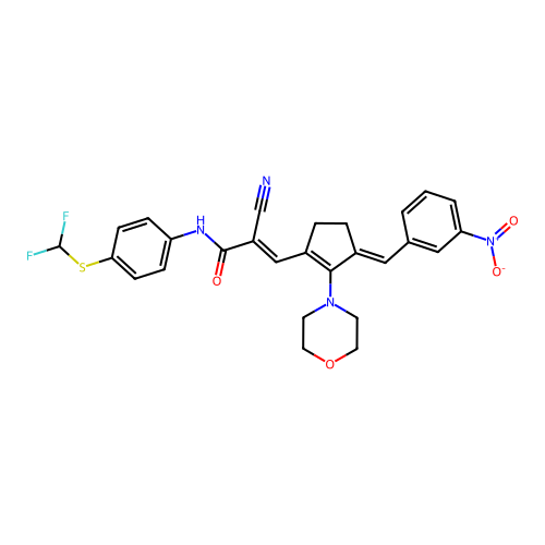 (E)-2-cyano-N-[4-(difluoromethylsulfanyl)phenyl]-3-[(3E)-2-morpholin-4-yl-3-[(3-nitrophenyl)methylidene]cyclopenten-1-yl]prop-2-enamide structure