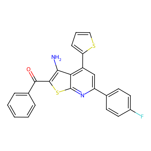 (3-amino-6-(4-fluorophenyl)-4-(thiophen-2-yl)thieno[2,3-b]pyridin-2-yl)(phenyl)methanone structure