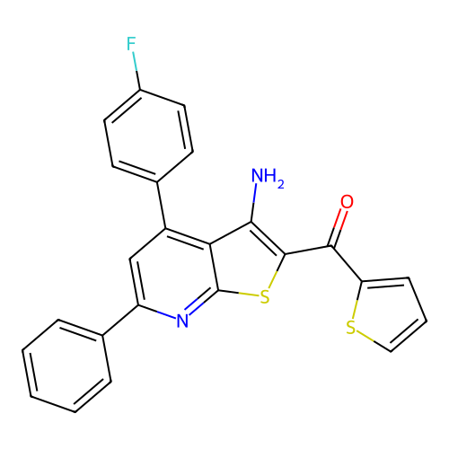 (3-amino-4-(4-fluorophenyl)-6-phenylthieno[2,3-b]pyridin-2-yl)(thiophen-2-yl)methanone structure