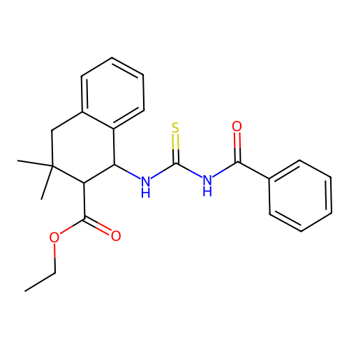 ethyl 1-(3-benzoylthioureido)-3,3-dimethyl-1,2,3,4-tetrahydronaphthalene-2-carboxylate structure