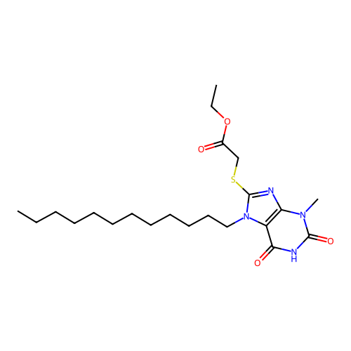 ethyl [(7-dodecyl-3-methyl-2,6-dioxo-2,3,6,7-tetrahydro-1H-purin-8-yl)sulfanyl]acetate structure