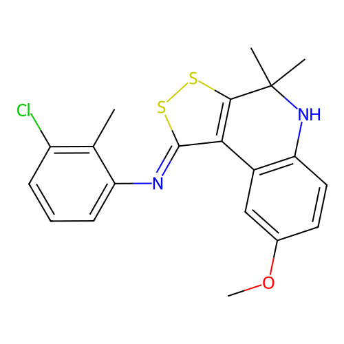 (Z)-3-chloro-N-(8-methoxy-4,4-dimethyl-4,5-dihydro-1H-[1,2]dithiolo[3,4-c]quinolin-1-ylidene)-2-methylaniline structure