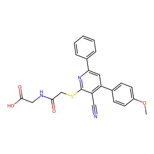 2-(2-((3-cyano-4-(4-methoxyphenyl)-6-phenylpyridin-2-yl)thio)acetamido)acetic acid structure