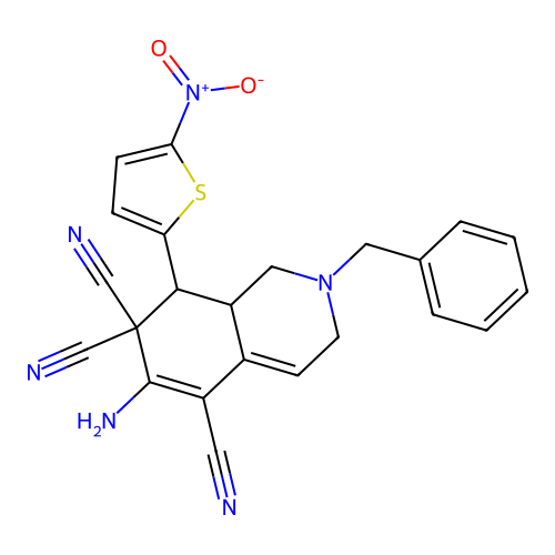 6-amino-2-benzyl-8-(5-nitrothiophen-2-yl)-1,3,8,8a-tetrahydroisoquinoline-5,7,7-tricarbonitrile structure