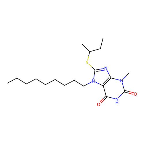 3-Methyl-8-(methylpropylthio)-7-nonyl-1,3,7-trihydropurine-2,6-dione structure