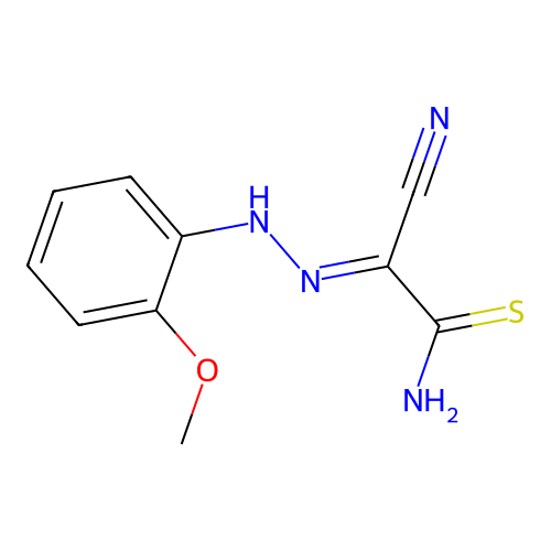 (2E)-2-cyano-2-[2-(2-methoxyphenyl)hydrazinylidene]ethanethioamide structure