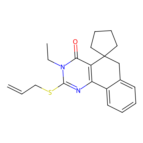 2-(allylthio)-3-ethyl-3H-spiro[benzo[h]quinazoline-5,1'-cyclopentan]-4(6H)-one structure