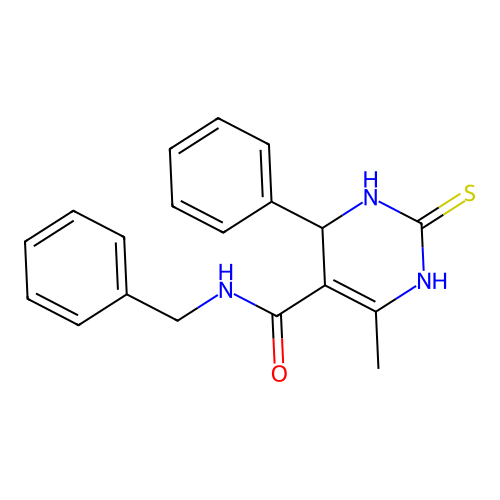 N-benzyl-4-methyl-6-phenyl-2-sulfanyl-1,6-dihydropyrimidine-5-carboxamide structure