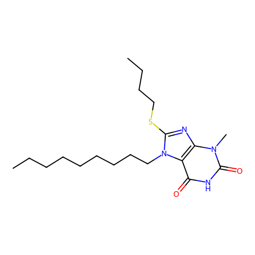 8-Butylthio-3-methyl-7-nonyl-1,3,7-trihydropurine-2,6-dione structure