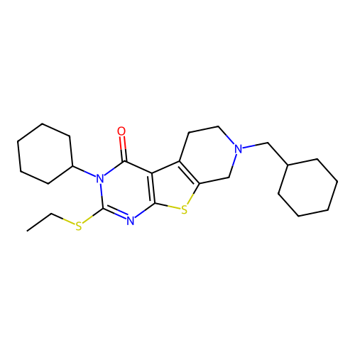 3-cyclohexyl-7-(cyclohexylmethyl)-2-(ethylsulfanyl)-5,6,7,8-tetrahydropyrido[4',3':4,5]thieno[2,3-d]pyrimidin-4(3H)-one structure