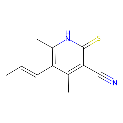 (E)-4,6-dimethyl-5-(prop-1-en-1-yl)-2-thioxo-1,2-dihydropyridine-3-carbonitrile structure