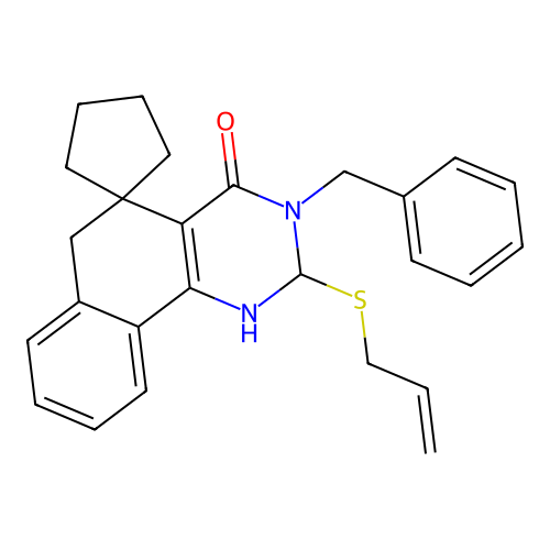 2-(allylthio)-3-benzyl-2,3-dihydro-1H-spiro[benzo[h]quinazoline-5,1'-cyclopentan]-4(6H)-one structure