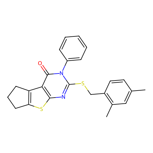 2-((2,4-dimethylbenzyl)thio)-3-phenyl-6,7-dihydro-3H-cyclopenta[4,5]thieno[2,3-d]pyrimidin-4(5H)-one structure