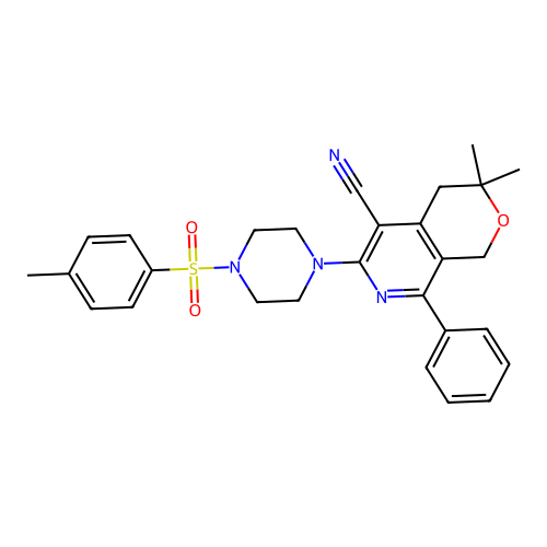 3,3-dimethyl-6-[4-(4-methylphenyl)sulfonylpiperazin-1-yl]-8-phenyl-1,4-dihydropyrano[3,4-c]pyridine-5-carbonitrile structure