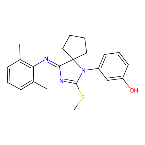 3-[6-(2,6-dimethylphenyl)imino-8-methylsulfanyl-7,9-diazaspiro[4.4]non-7-en-9-yl]phenol structure